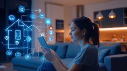 a girl accessing smart home solutions with her smartphone